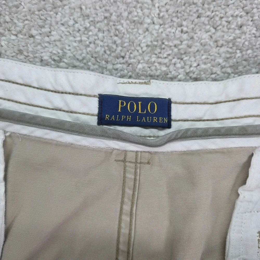 Polo Ralph Lauren Y2K Mens 46B Distressed Cargo Shorts Tan Khaki‎ Cotton Twill